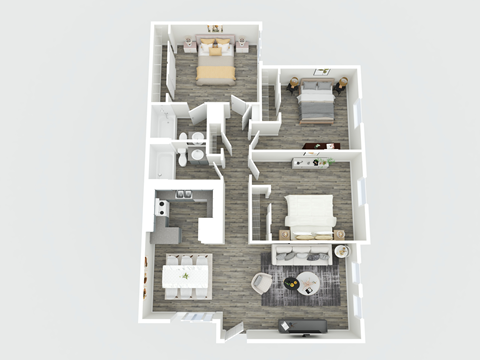 Floor plan for 3 beds, 2 baths, 1050 sqft